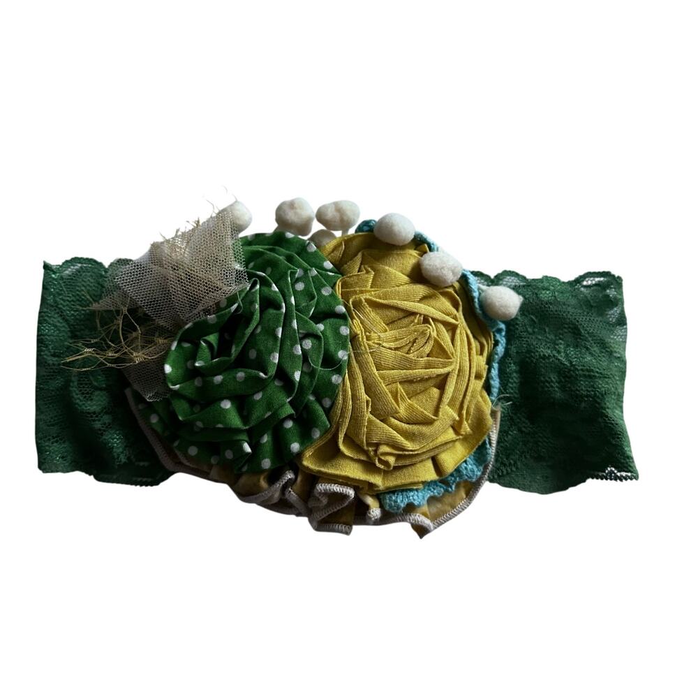 Persnickety Festive Lace Headband with Green and Yellow Floral Detail